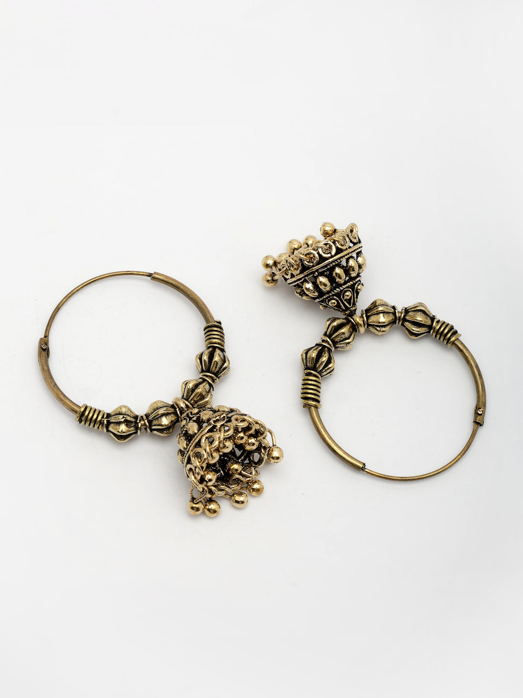 NVR Women's Set of 2 Traditional Gold-Polished Oxidized Jhumka Earrings