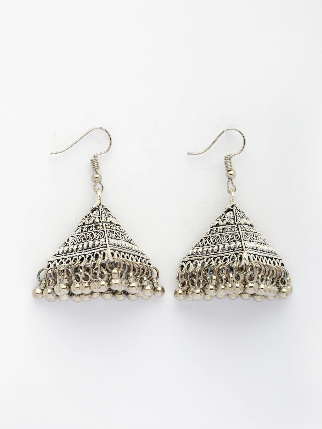 NVR Women Silver Toned Oxidized Set of 2 Jhumka & Drop Earrings