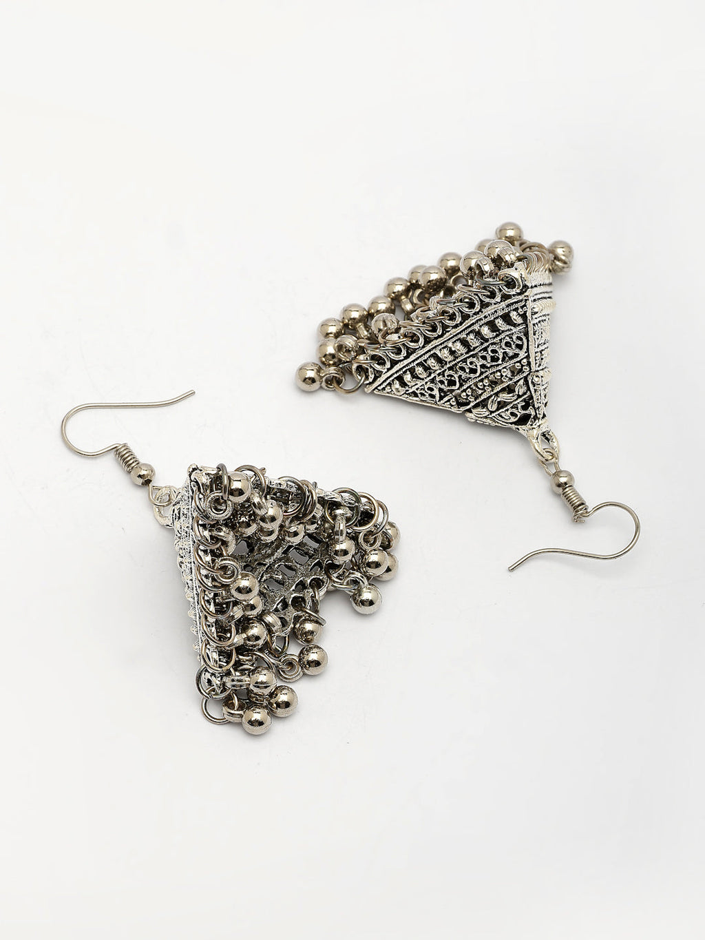 NVR Women Silver Toned Oxidized Set of 2 Jhumka & Drop Earrings