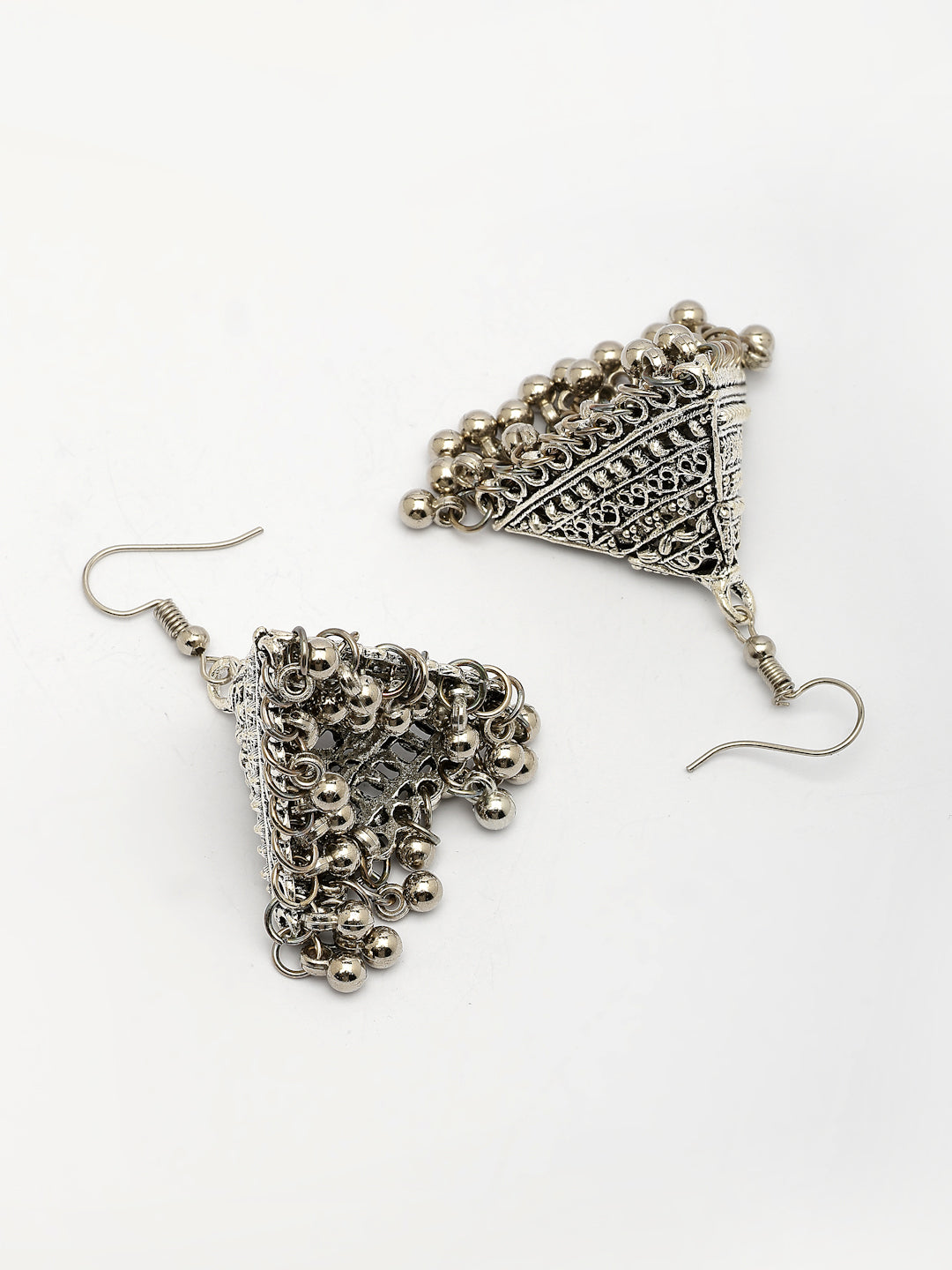 NVR Women Silver Toned Oxidized Set of 2 Jhumka & Drop Earrings