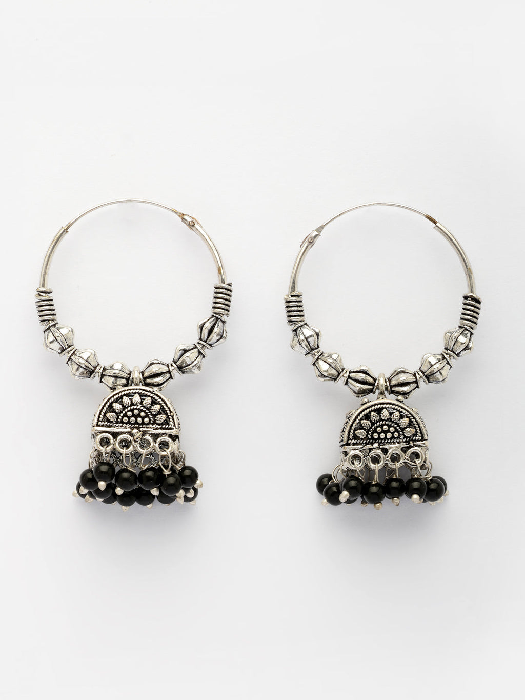 NVR Women Set of 2 Oxidized Silver Plated Artificial Beads Jhumka Earrings