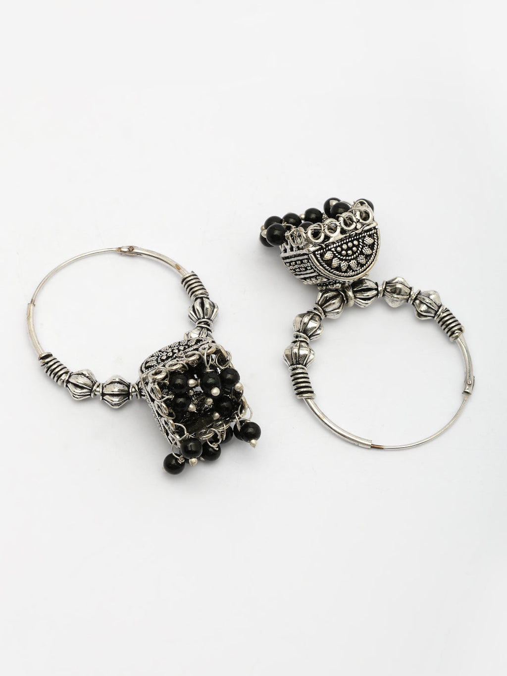 NVR Women Set of 2 Oxidized Silver Plated Artificial Beads Jhumka Earrings