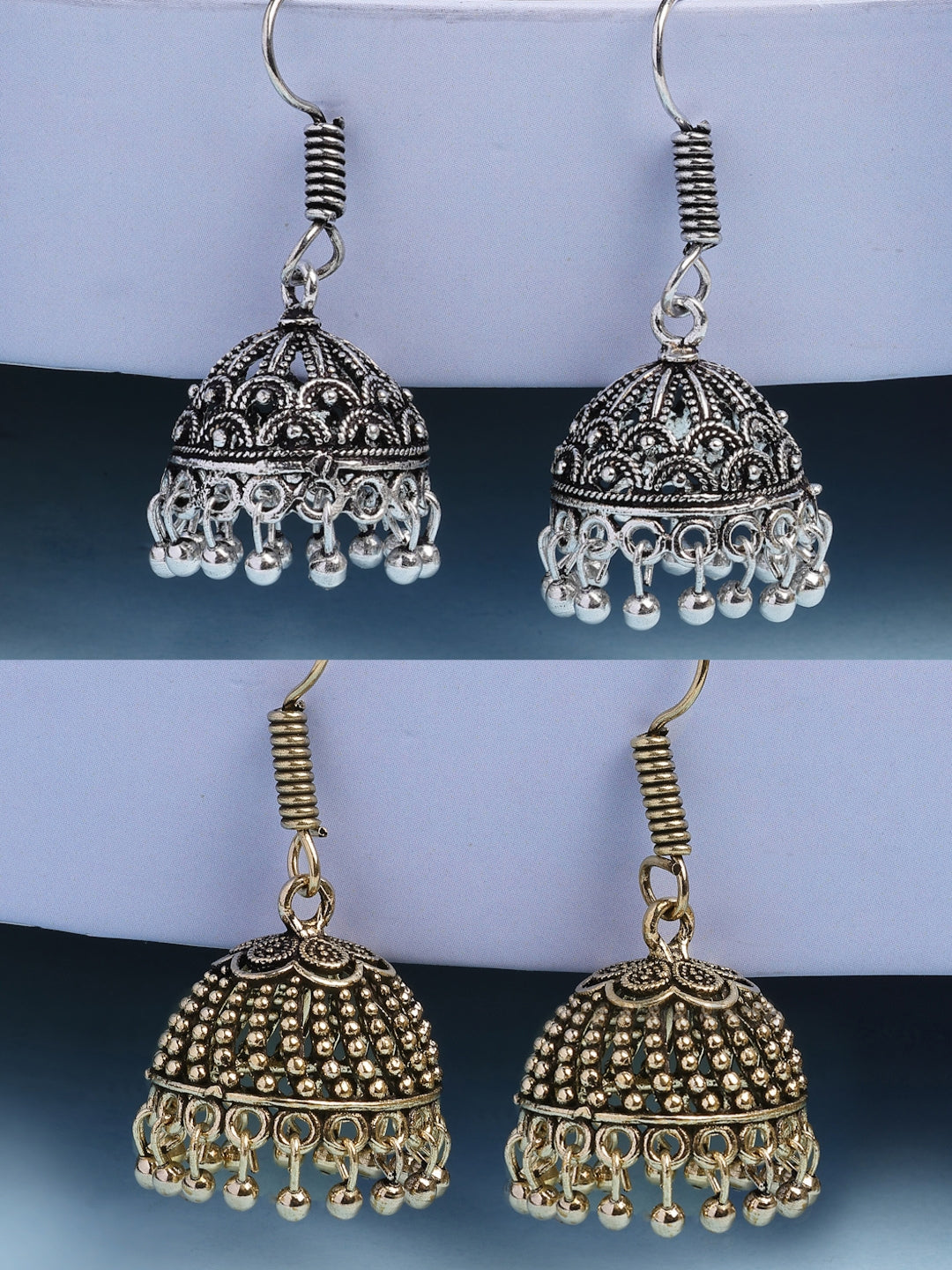 NVR Women Set of 2 Oxidized German Silver Jhumka Earrings