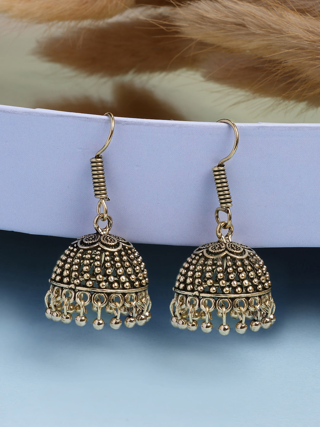 NVR Women Set of 2 Oxidized German Silver Jhumka Earrings