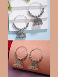 NVR Women's Handmade Set of 2 Oxidized Traditional Jhumka Earrings