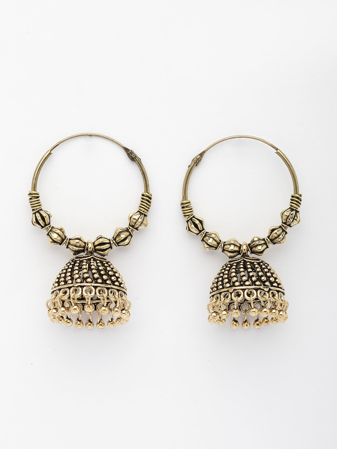 NVR Women's Handmade Set of 2 Oxidized Traditional Jhumka Earrings
