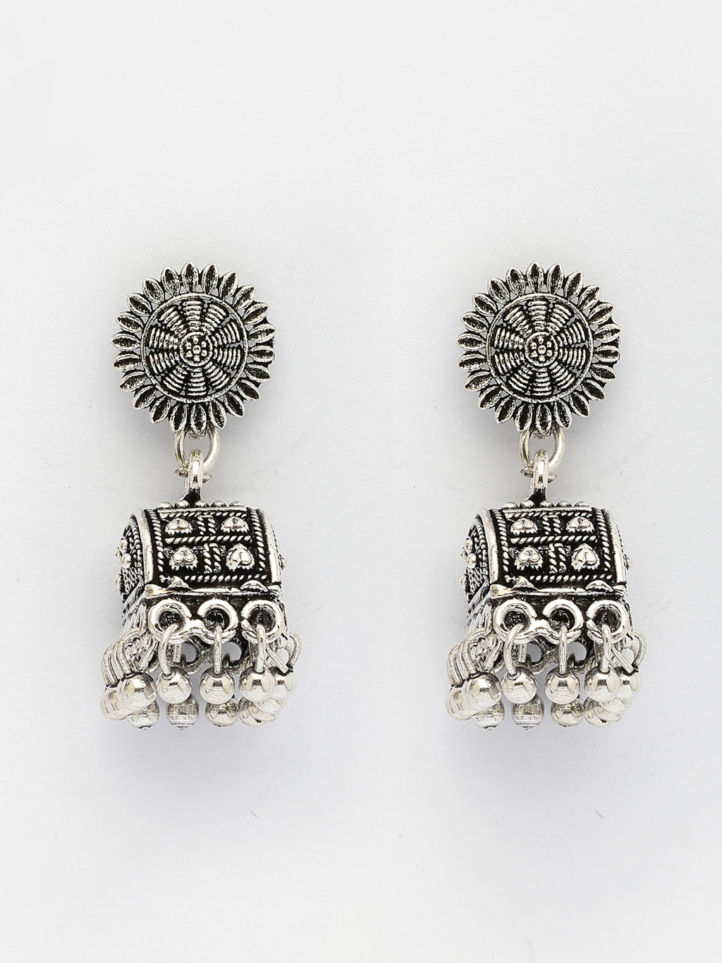 NVR Women Set of 2 Oxidized Contemporary Jhumka Earrings
