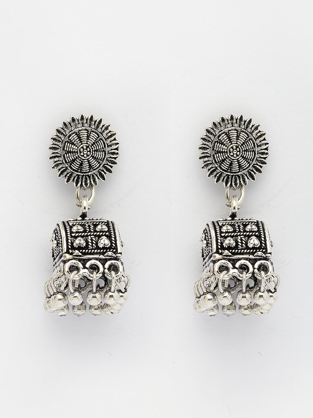 NVR Women Set of 2 Oxidized Contemporary Jhumka Earrings