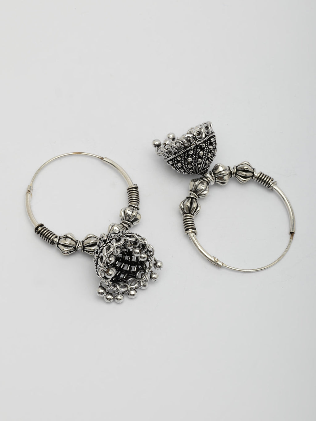 NVR Women's Traditional Set of 2 Oxidized Jhumka Earrings