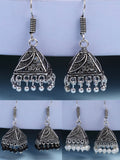 NVR Women's Set of 3 Oxidized Silver Plated Artificial Beads Jhumka Earrings
