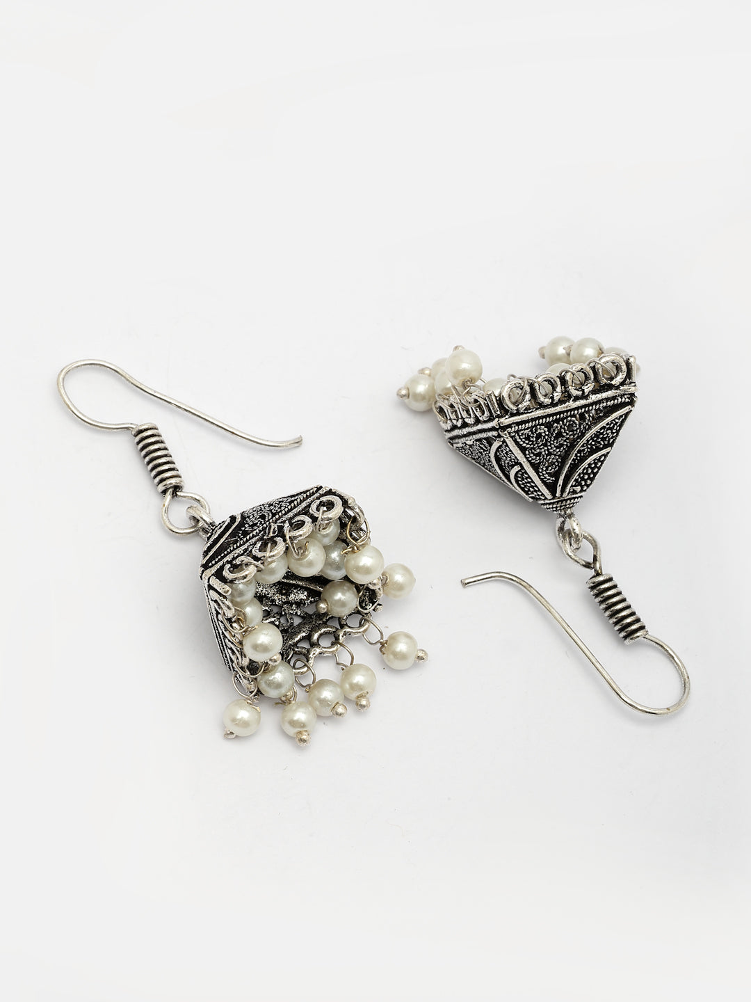 NVR Women's Set of 3 Oxidized Silver Plated Artificial Beads Jhumka Earrings