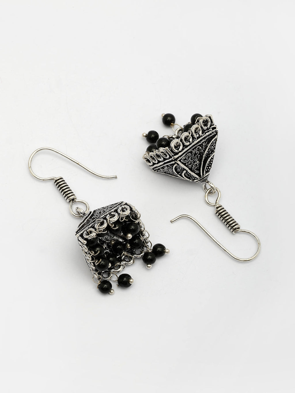 NVR Women's Set of 3 Oxidized Silver Plated Artificial Beads Jhumka Earrings