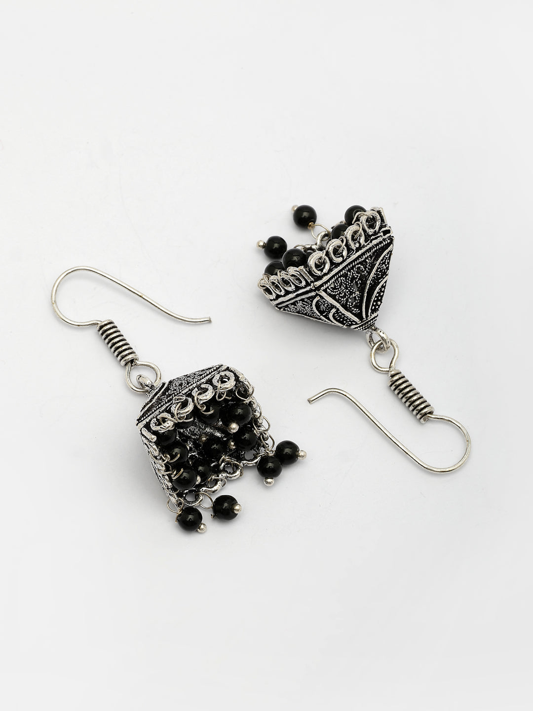 NVR Women's Set of 3 Oxidized Silver Plated Artificial Beads Jhumka Earrings