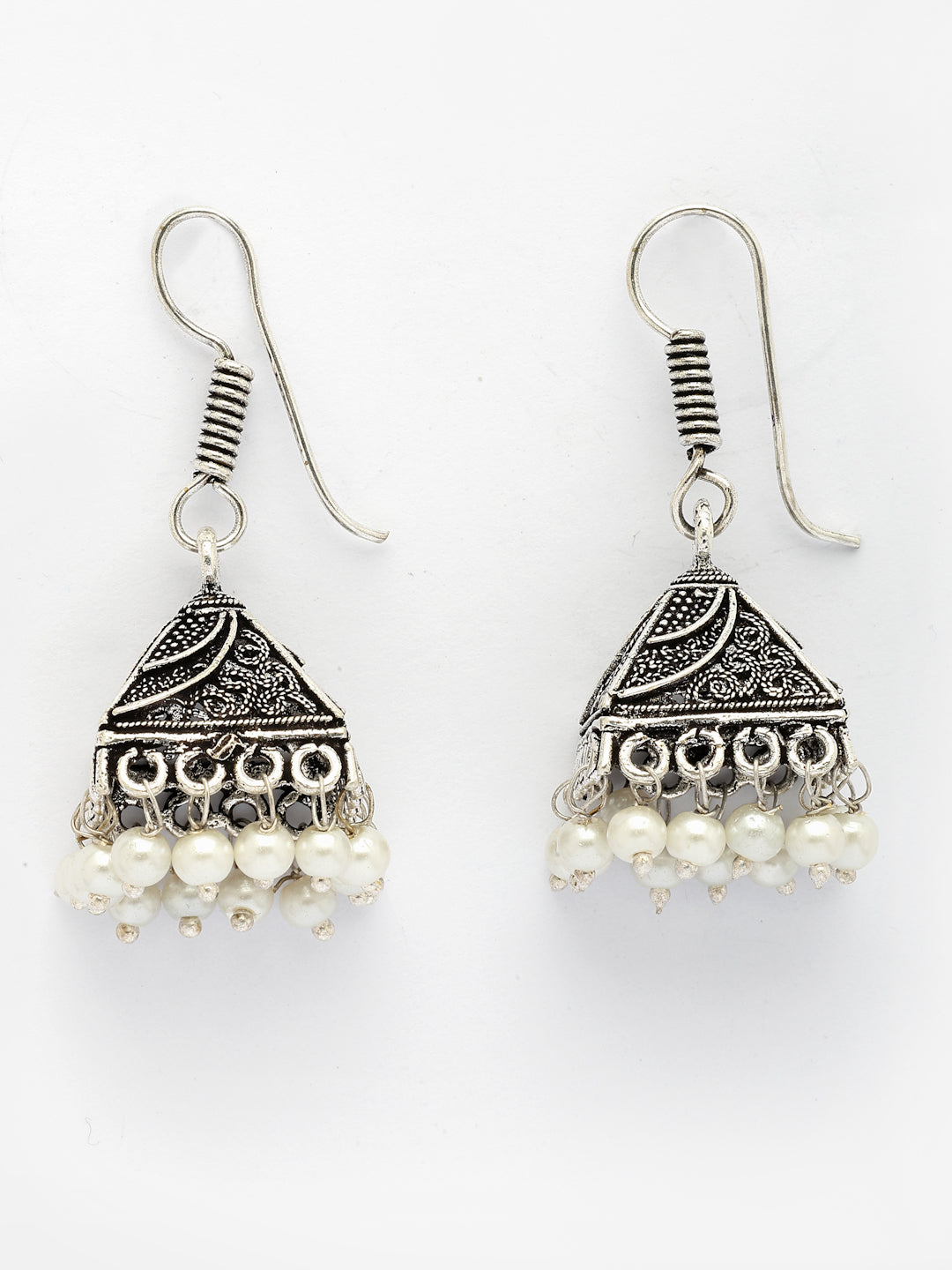 NVR Women's Set of 3 Oxidized Silver Plated Artificial Beads Jhumka Earrings
