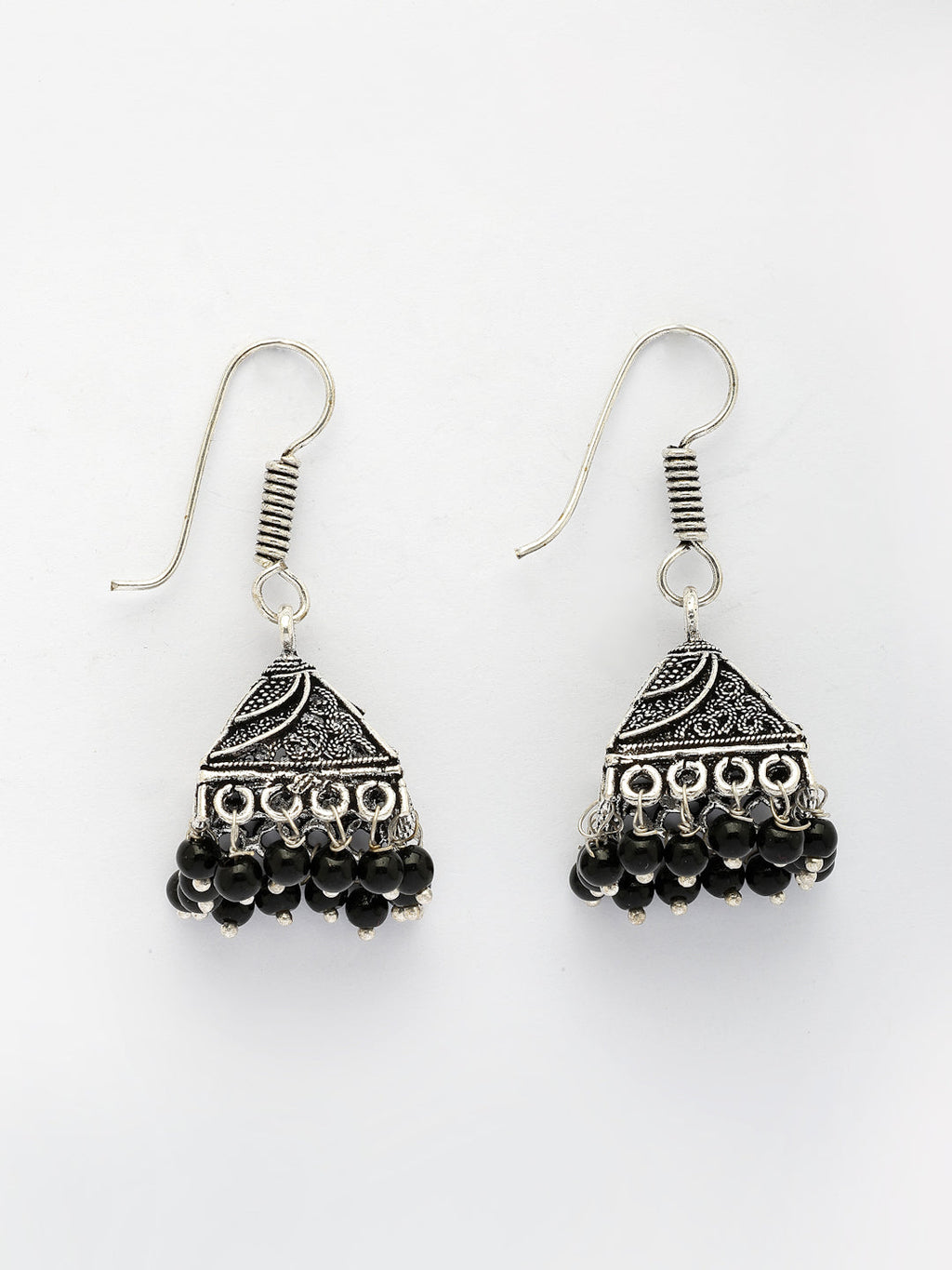 NVR Women's Set of 3 Oxidized Silver Plated Artificial Beads Jhumka Earrings