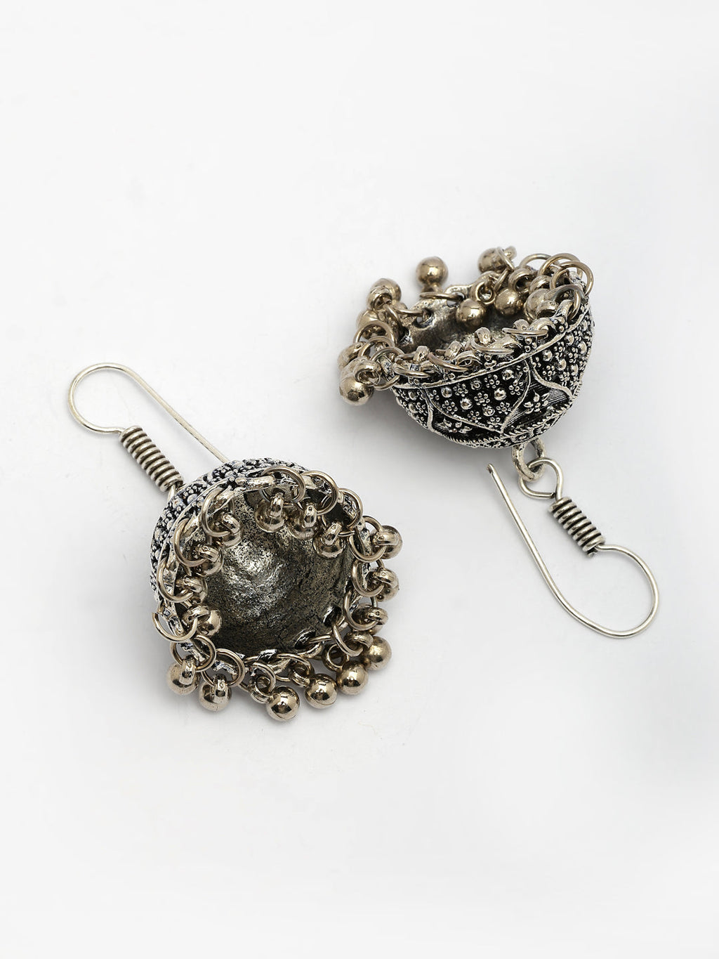 NVR Women Set of 3 German Silver Oxidized Traditional Jhumka Earrings