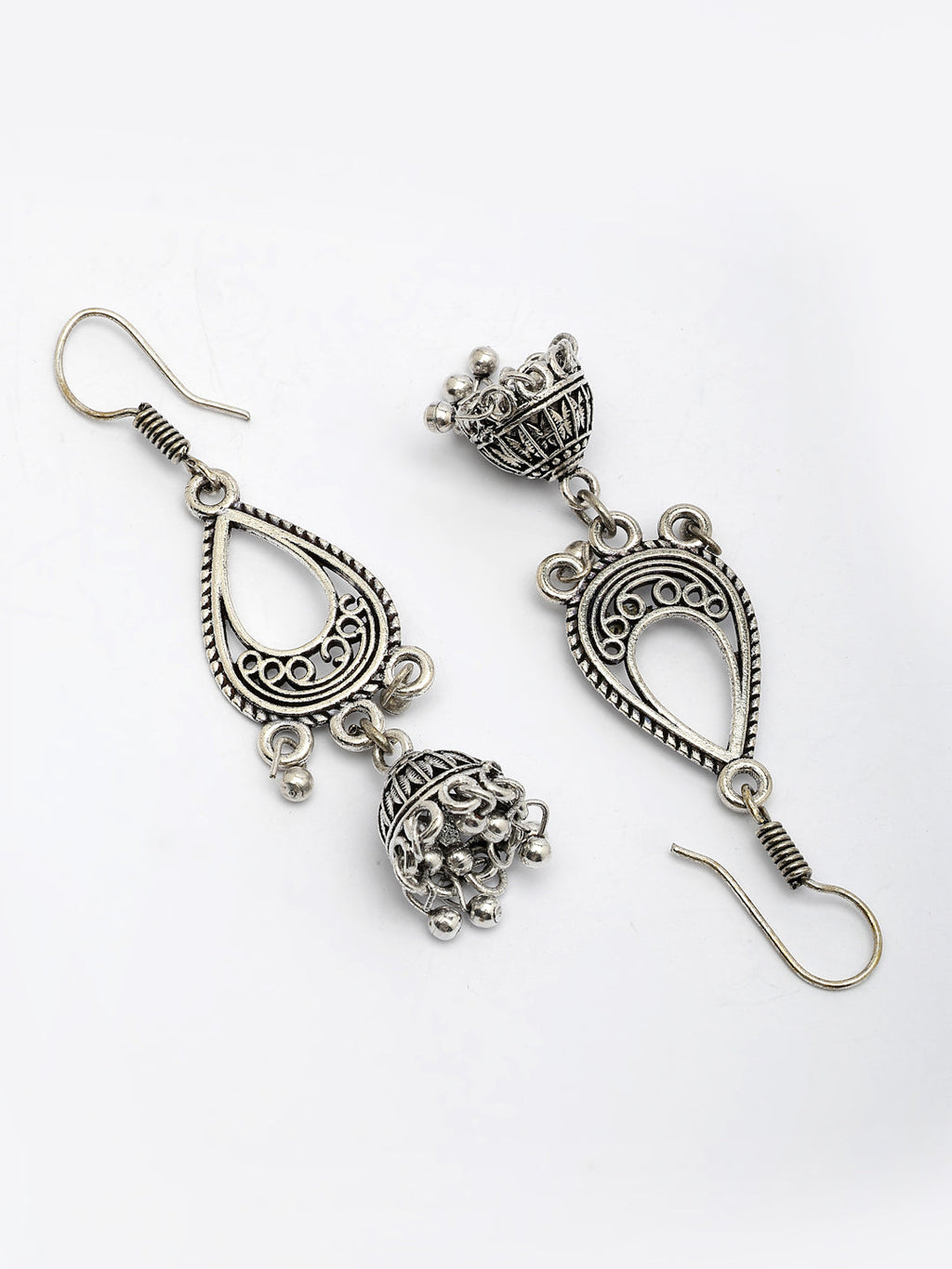 NVR Women Set of 3 German Silver Oxidized Traditional Jhumka Earrings