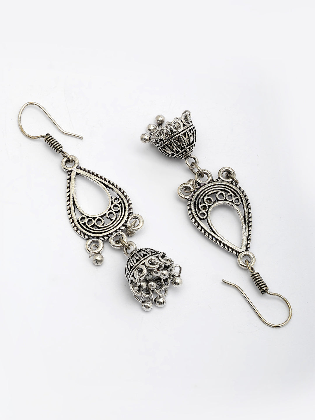 NVR Women Set of 3 German Silver Oxidized Traditional Jhumka Earrings