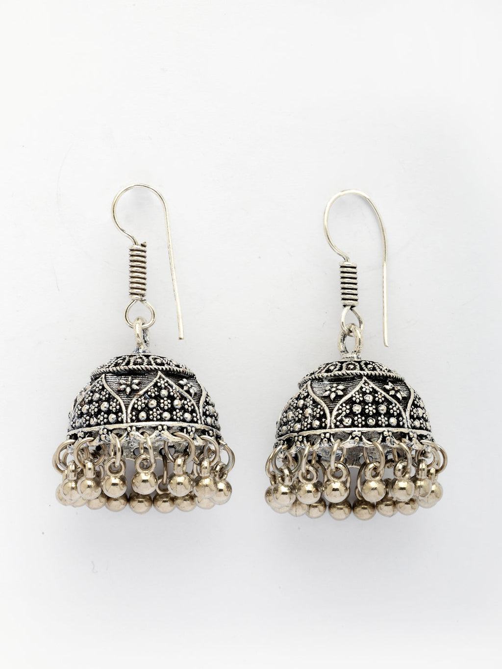 NVR Women Set of 3 German Silver Oxidized Traditional Jhumka Earrings