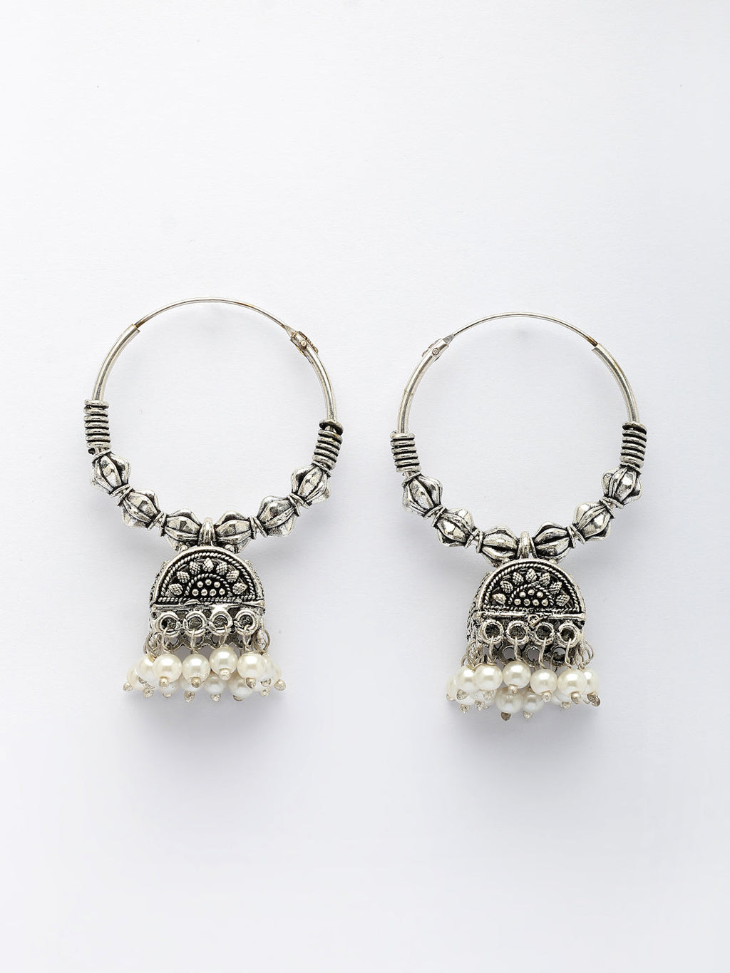 NVR Women Set of 3 German Silver Oxidized Traditional Jhumka Earrings