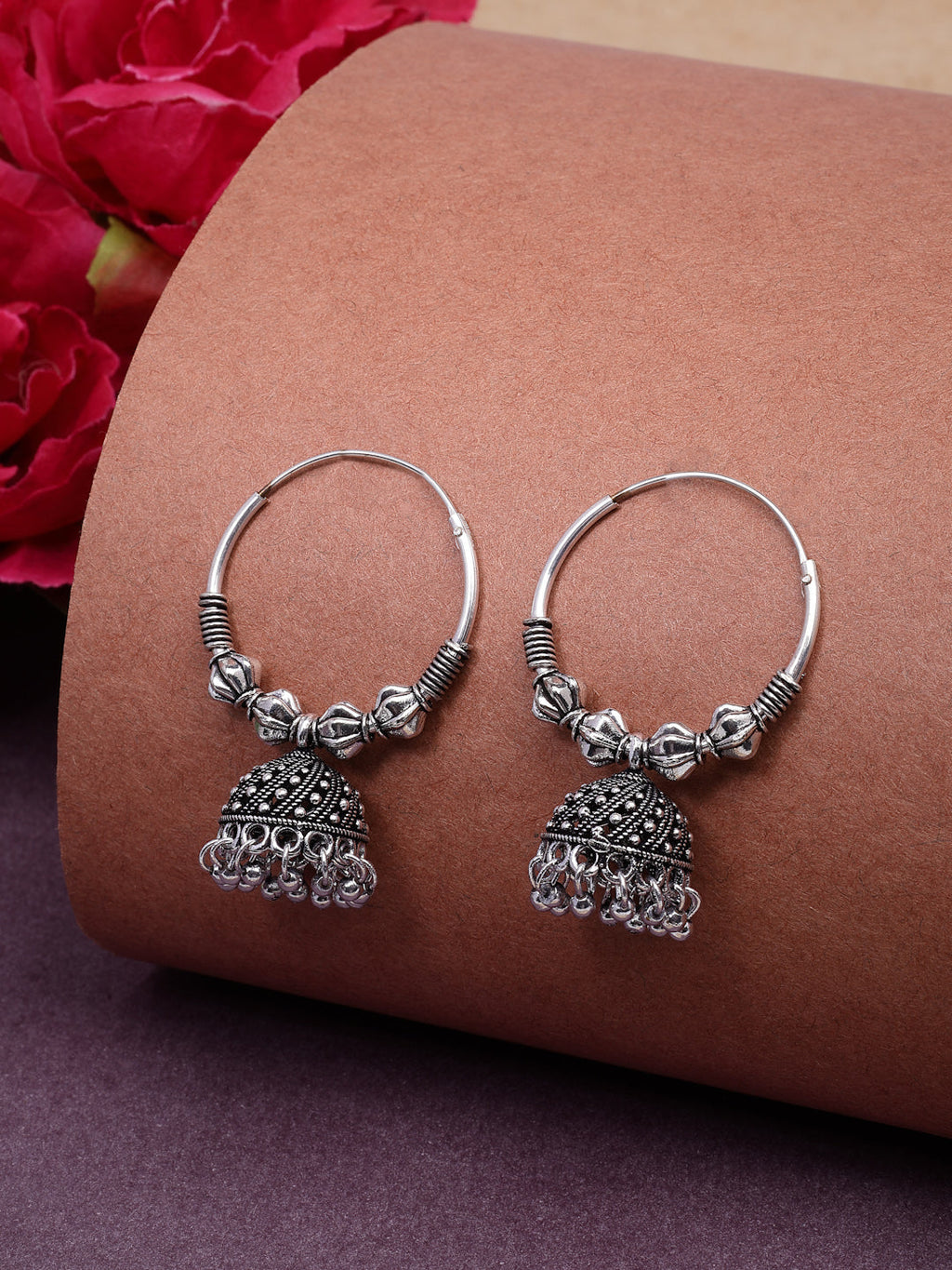 NVR Women Set of 3 Silver Plated Oxidized Traditional Earrings