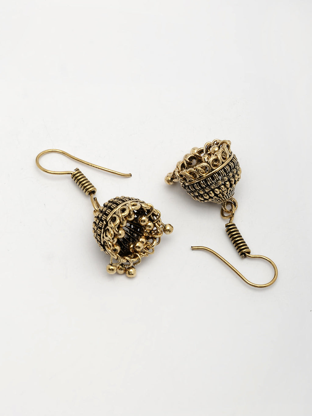 NVR Women Set of 3 Gold-Polished Oxidized Contemporary Jhumka Earrings
