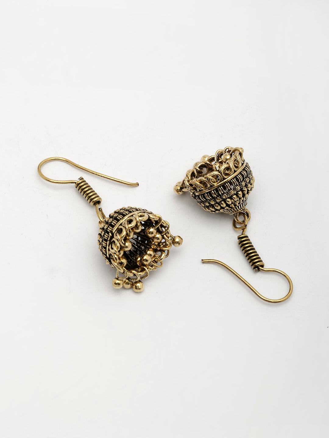 NVR Women Set of 3 Gold-Polished Oxidized Contemporary Jhumka Earrings