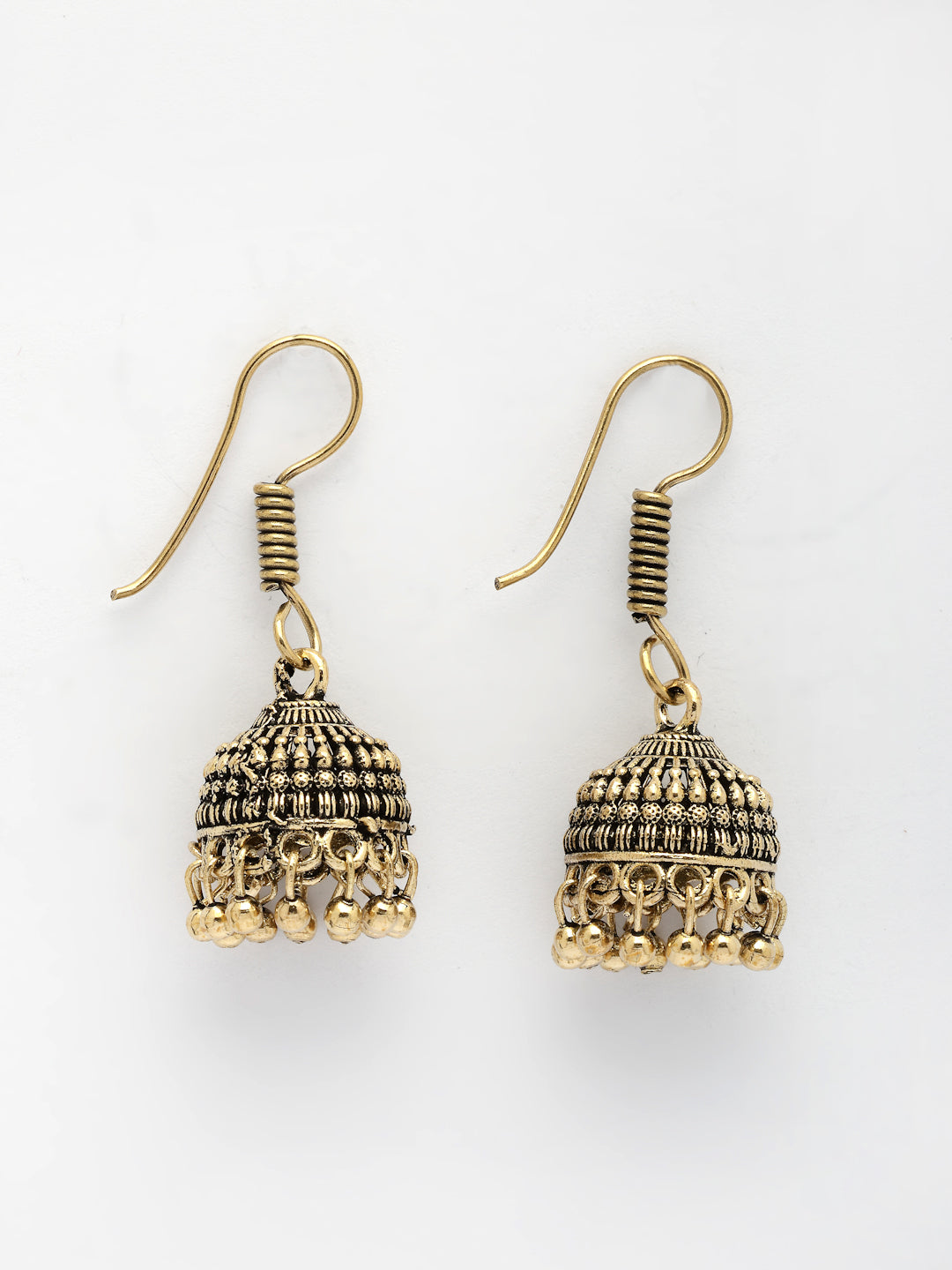 NVR Women Set of 3 Gold-Polished Oxidized Contemporary Jhumka Earrings