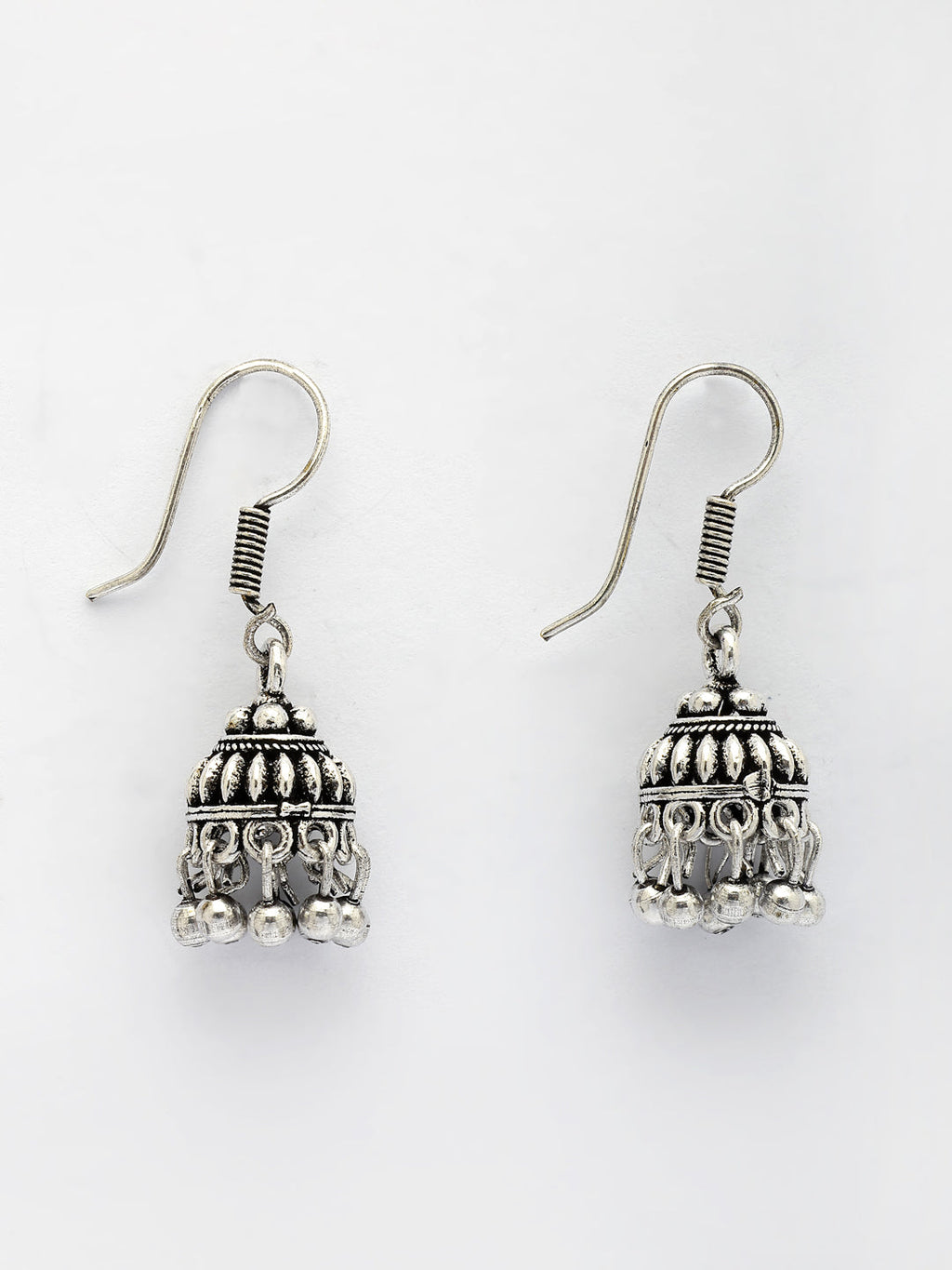 NVR Women's Set of 3 Traditional Silver Plated Oxidized Jhumka Earrings