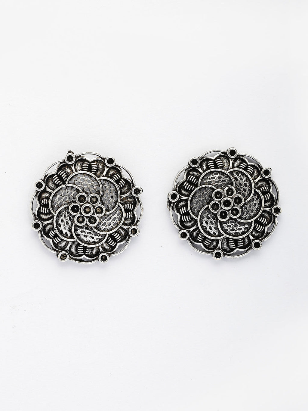 NVR Women's Set of 3 Silver Plated Oxidized Fashion Traditional Earrings
