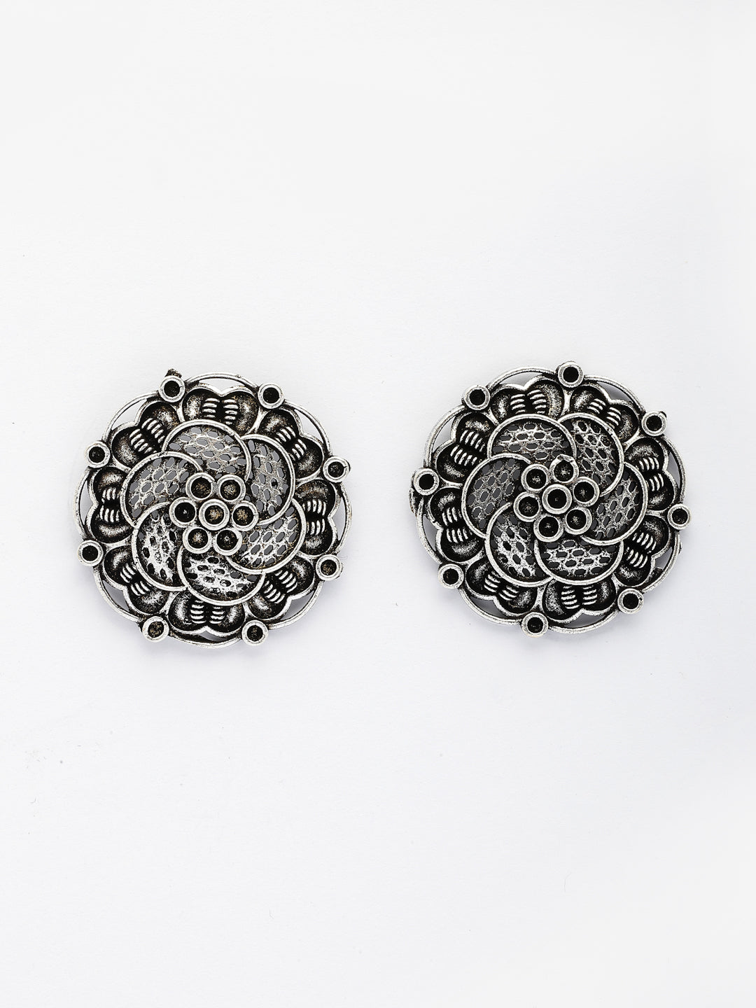 NVR Women's Set of 3 Silver Plated Oxidized Fashion Traditional Earrings