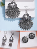 NVR Women's Set of 3 Silver Plated Oxidized Fashion Traditional Earrings