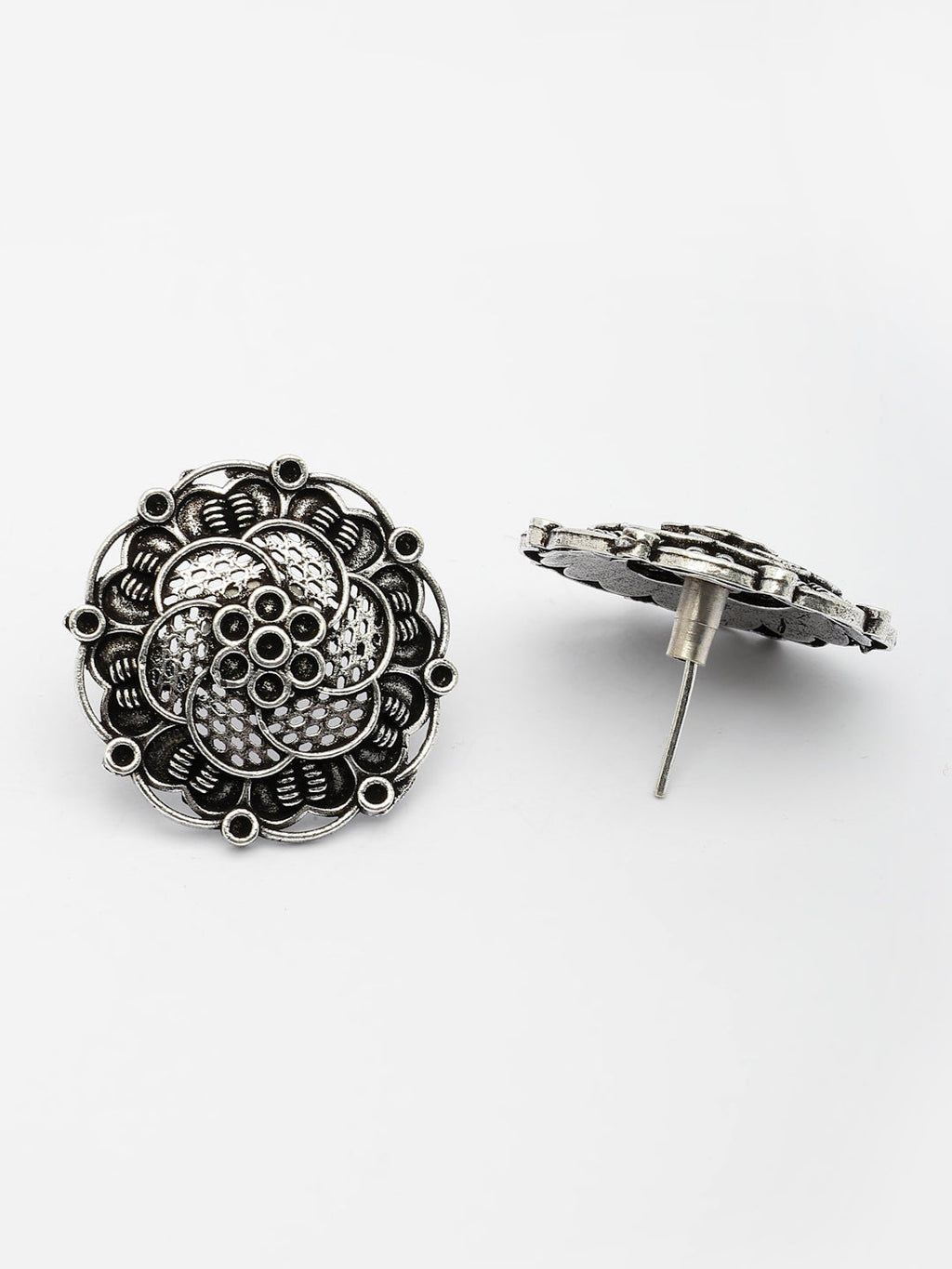 NVR Women's Set of 3 Silver Plated Oxidized Fashion Traditional Earrings