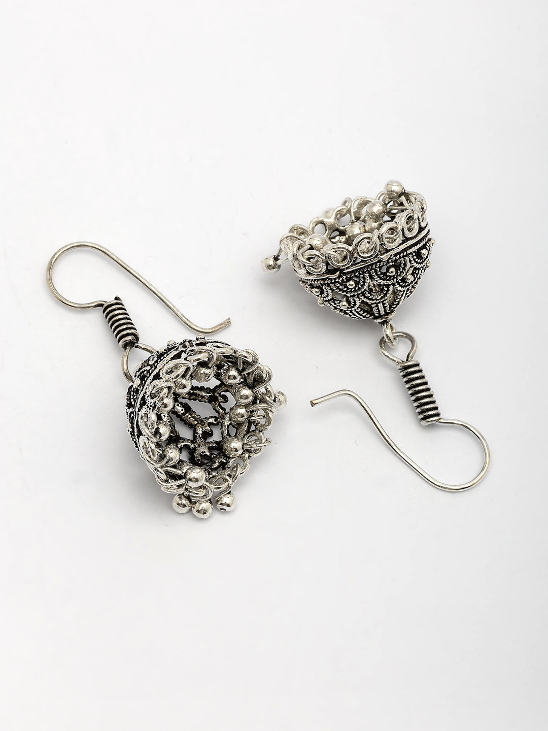NVR Women Set of 3 Silver Plated Oxidized Traditional Jhumka & Stud Earrings