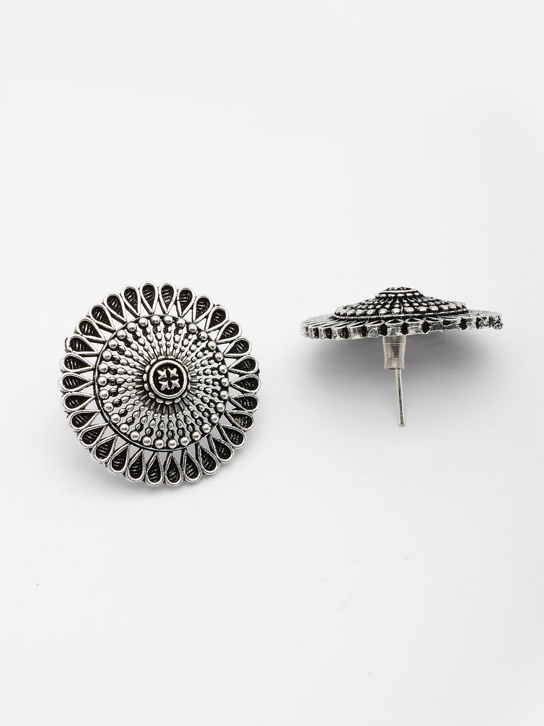 NVR Women Set of 3 Silver Plated Oxidized Traditional Jhumka & Stud Earrings
