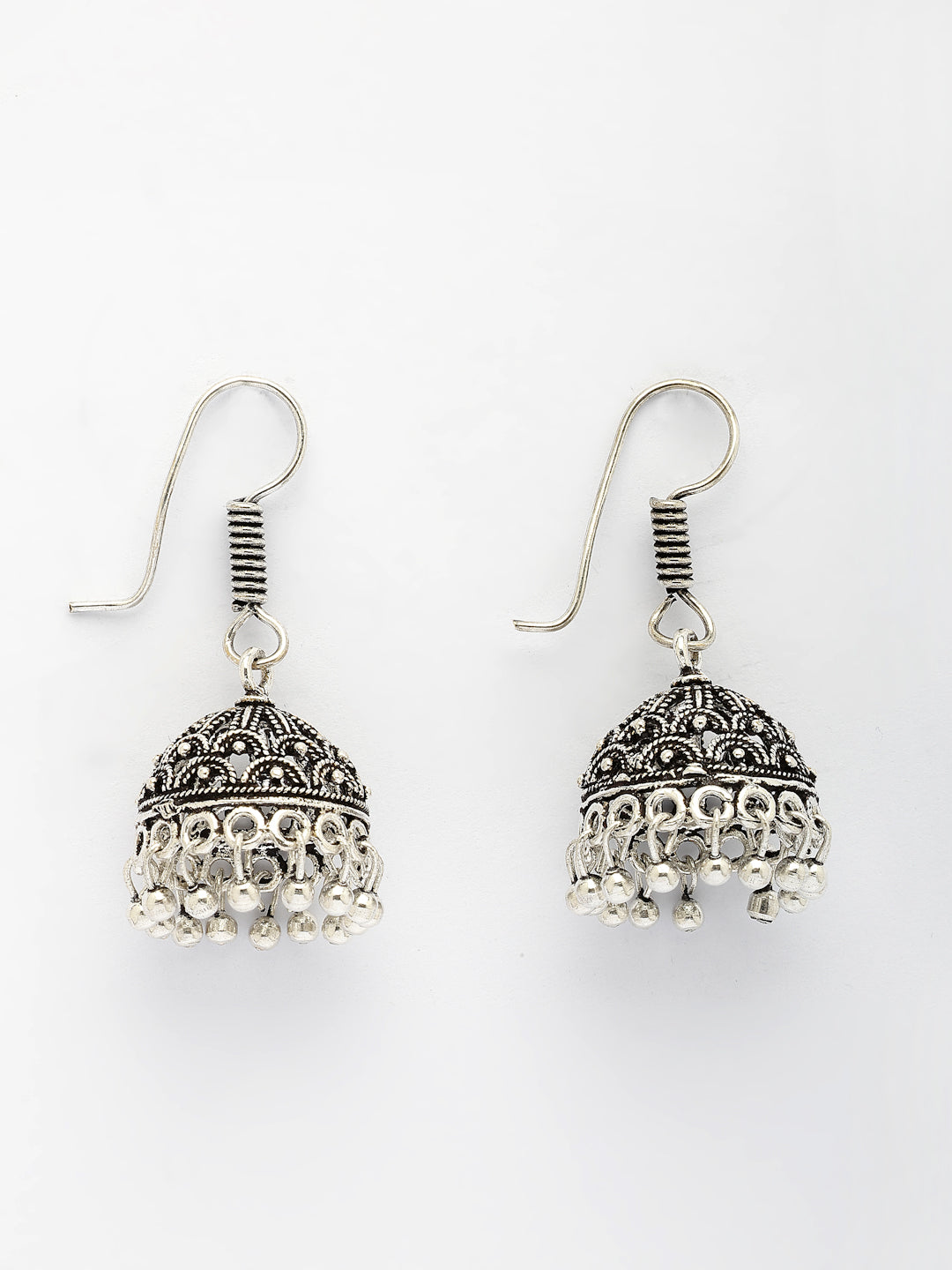 NVR Women Set of 3 Silver Plated Oxidized Traditional Jhumka & Stud Earrings