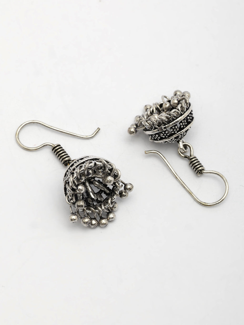 NVR Women Set of 3 Silver Plated Oxidized Traditional Jhumka Earrings