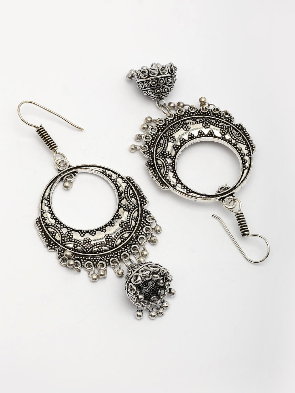 NVR Women Set of 3 Silver Plated Oxidized Traditional Jhumka Earrings