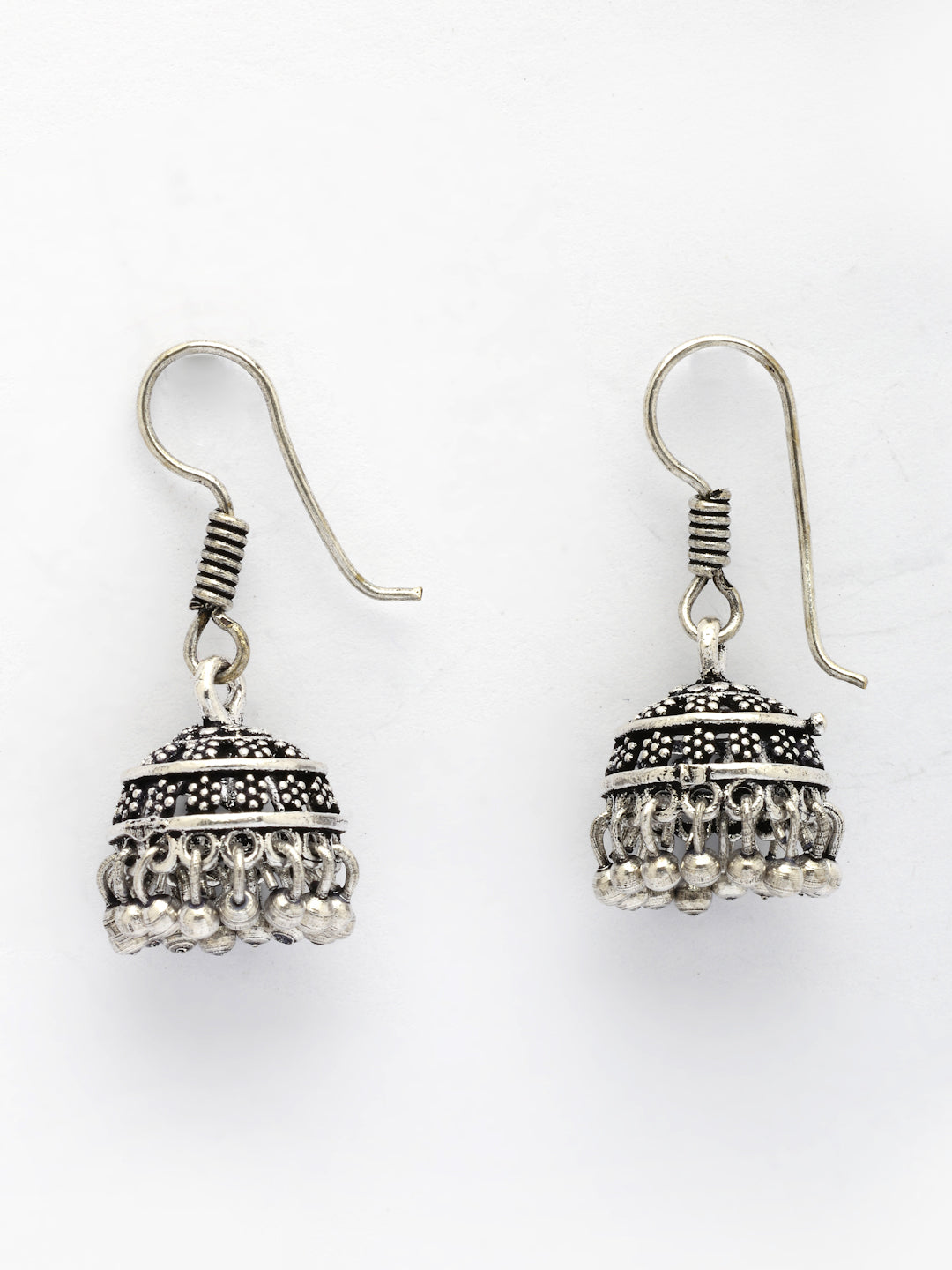 NVR Women Set of 3 Silver Plated Oxidized Traditional Jhumka Earrings