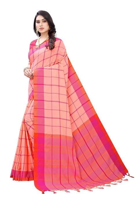 Vamika Peach Cotton Silk Weaving Saree (Goggle Peach)