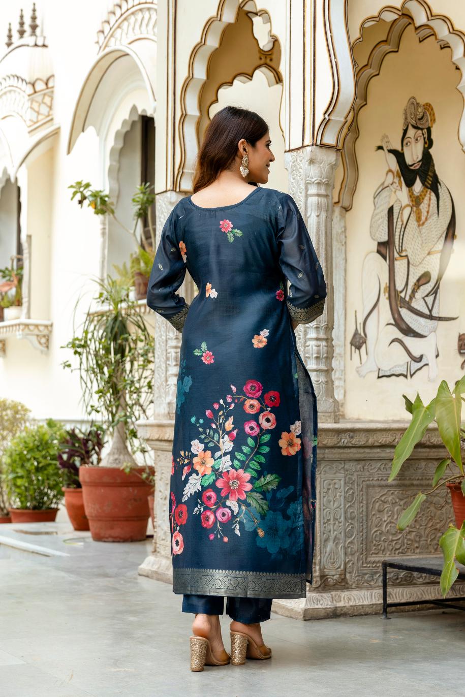 The52 Women Gorgeous Chanderi Cotton Fabric Straight Kurta, Pant and Dupatta Set
