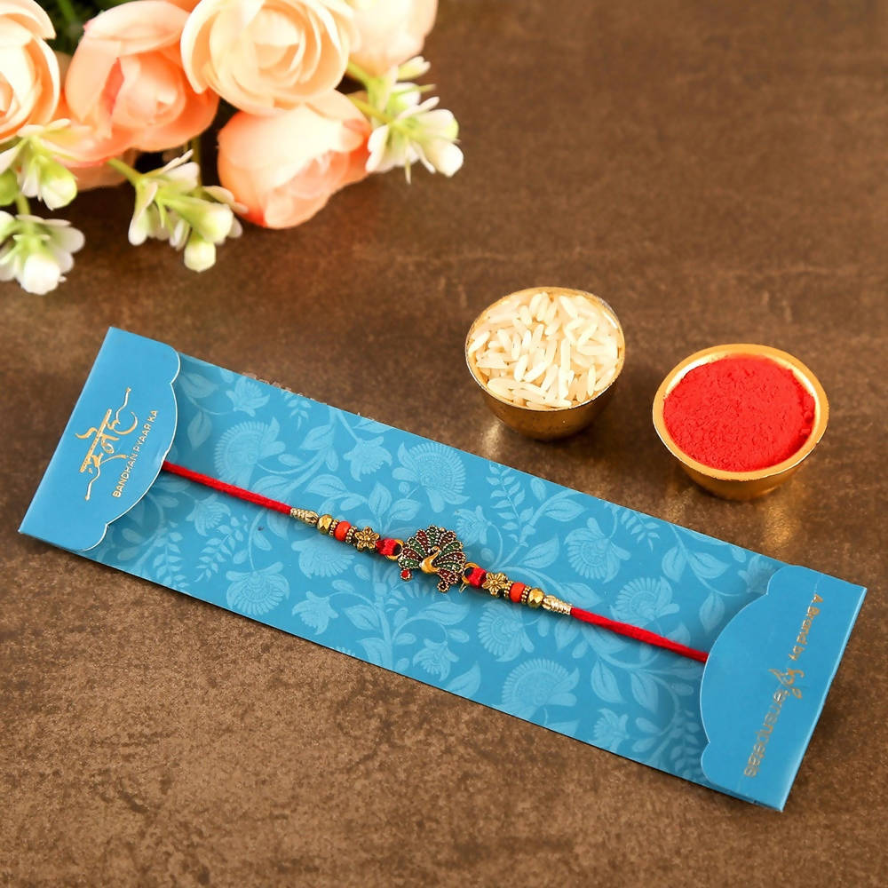 Beautiful Peacock Ethnic Rakhi & Cashew Jar