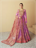 Vastranavya Lavender Muslin Printed Sequins Beads Work Abaya Style Anarkali Suit