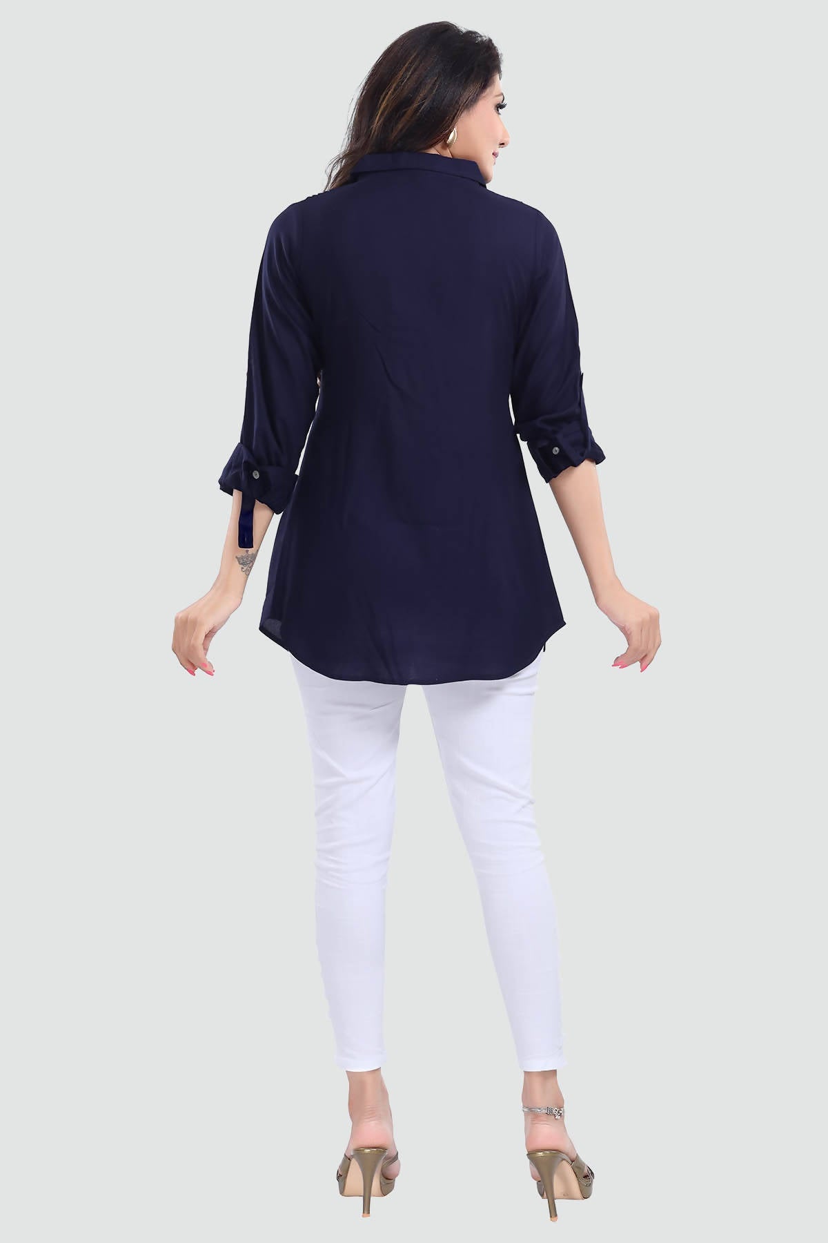 Snehal Creations Navy Blue Rayon Classy Tunic For Ultimate Look