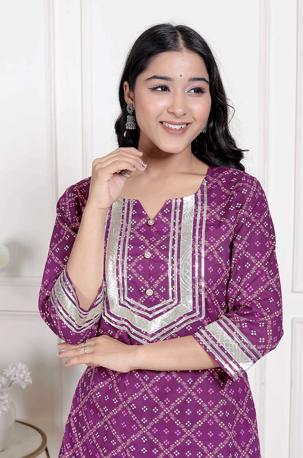 Miravan Magenta Embroidered Cotton Kurta with Palazzo and Dupatta