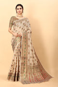 Vedant Vastram Soft Cotton Silk Kanjeevaram Saree - Beige