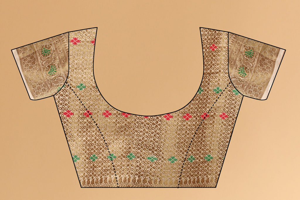 Vedant Vastram Soft Cotton Silk Kanjeevaram Saree - Beige