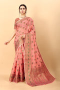 Vedant Vastram Soft Cotton Silk Kanjeevaram Saree - Peach