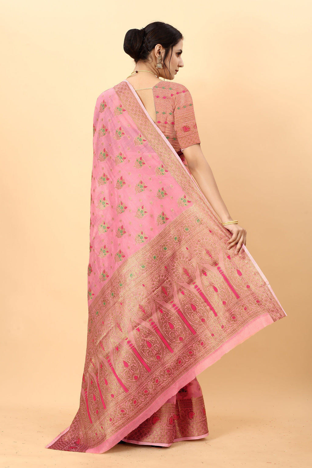 Vedant Vastram Soft Cotton Silk Kanjeevaram Saree - Pink
