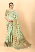 Vedant Vastram Soft Cotton Silk Kanjeevaram Saree - Pista